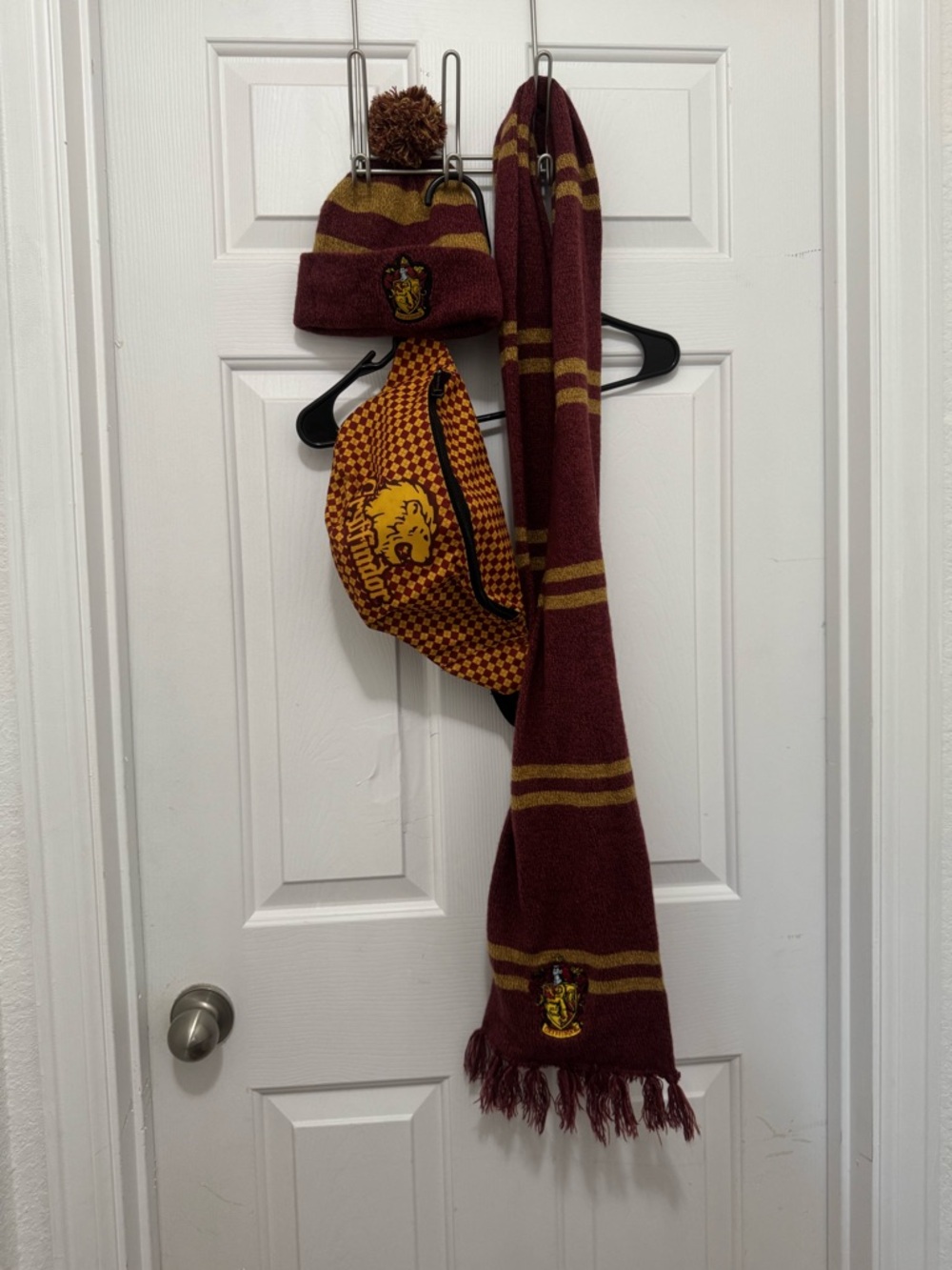 Gryffindor Maroon & Gold Knit Pom Beanie, Scarf, and Fanny Pack